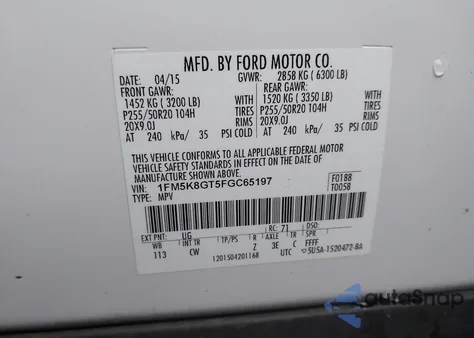 2015 Ford Explorer Sport from USA, damaged, VIN 1FM5K8GT5FGC65197